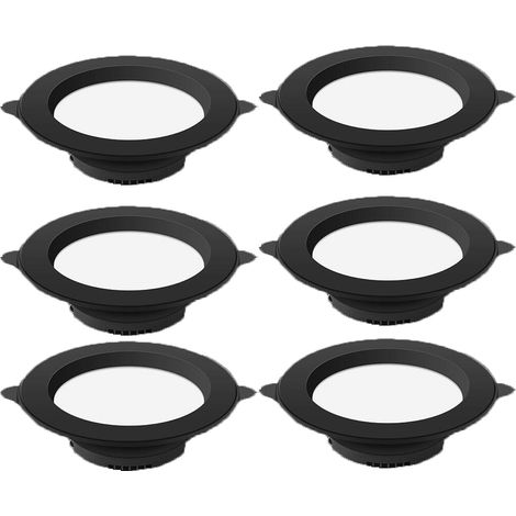 Spot LED encastrable 9 W noir, lumière chaude, 6 spots LED IP44, éclairage extra plat encastré pour meubles, diamètre de perçage 90-110 mm, idéal pour camping-car, caravane et penderie. (1/5)