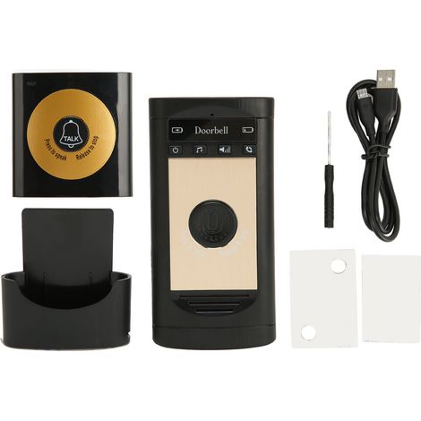Sonnette sans fil avec interphone 2 voies, son clair, portée étendue, pour maison ou bureau, couleur noire (1/5)