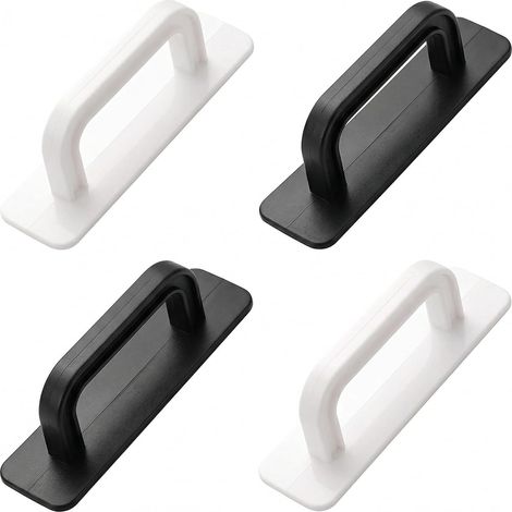 Poignée de porte extérieure à fixation auto-adhésive, poignée de meuble sans perçage, 4 pièces (2 noires et 2 blanches) (1/5)