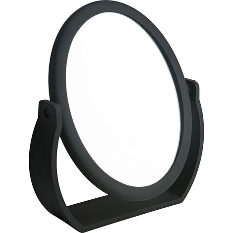 Specchio da bagno girevole a doppia faccia con supporto  Ingrandimento normale e 7X  Per trucco e rasatura  Autoportante  Da tavolo  Rivestimento antiscivolo  Nero