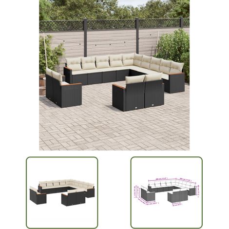The Living Store 13-tlg. Garten-Sofagarnitur mit Kissen Schwarz Poly Rattan - Gartenmöbel - Outdoor Möbel - Rattan Sofa - Lounge Set - Esszimmergarnitur (1/3)