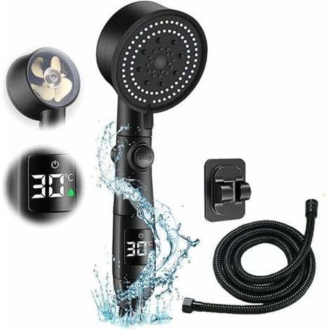 Pommeau de douche haute pression 5 modes – Tuyau 2 m en acier inoxydable – Affichage température – Buses silicone pour débit uniforme