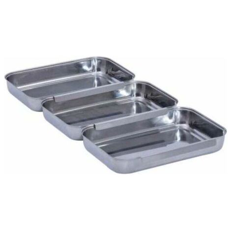 QORVA-Set de panure en acier inoxydable 3 pièces, set pour paner, bacs en acier inoxydable pour farine, oeuf, chapelure, nettoyage facile dans le lave-vaisselle, acier inox, 15,7x3,2x22 cm, brillant (1/4)