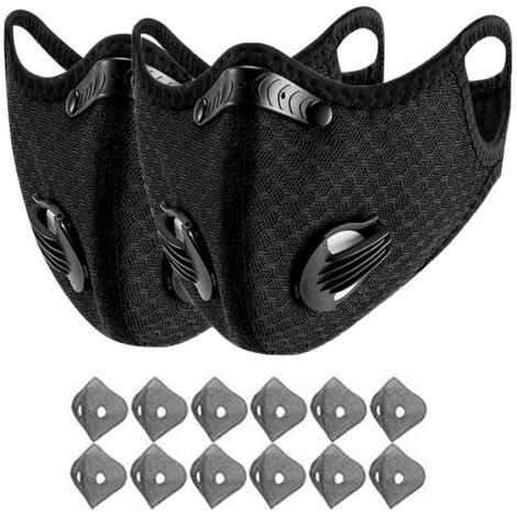 Masque de cyclisme réutilisable avec filtre à charbon actif, noir(2 masques faciaux + 12 cartouches filtrantes) (1/5)