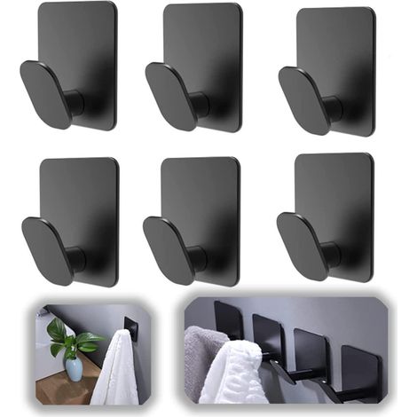 crochets adhésifs pour salle de bain cuisine sans perçage Lot de 6 3M Acier inoxydable Acier Noir (1/4)