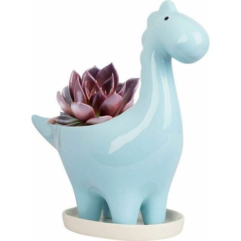 Pot de Céramique Succulente avec Soucoupe, Pot de Fleur Cactus Forme de Dinosaure, Mini Intérieur Pot de Plante Cadeau Décoration pour Maison Bureau Bonsai Jardinière Contenant(bleu) (1/5)