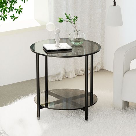 50cm Glass Coffee Table Modern Round Sofa Side End Table (1/5)