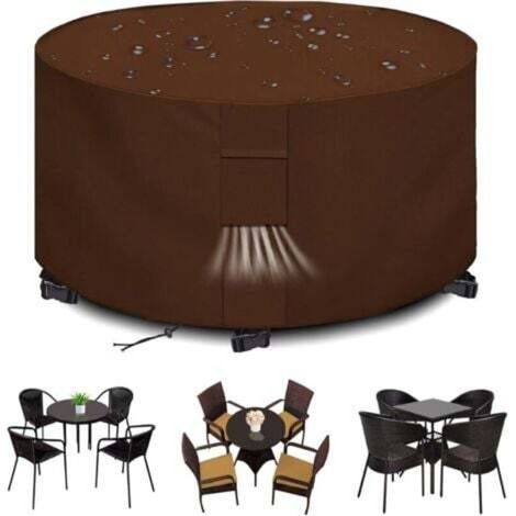 Housses pour Mobilier de Jardin Exterieur Imperméable Housse Table de Jardin Protection avec Grilles D'aération Housse Salon de Jardin 420D Rond Bache Table Anti-UV Marron (185x110cm) (1/4)