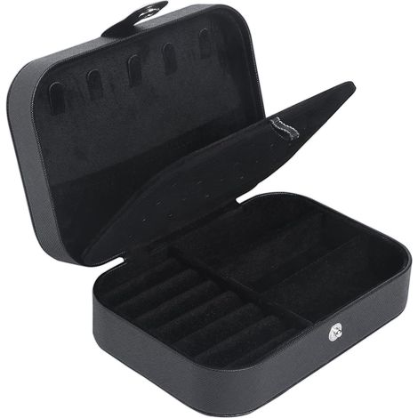 Petite boîte à bijoux de voyage pour femmes et filles, étui à bijoux de voyage à 2 couches, mini boîte de rangement portable en cuir synthétique pour boucles d'oreilles, bagues, colliers, bracelets (1/5)