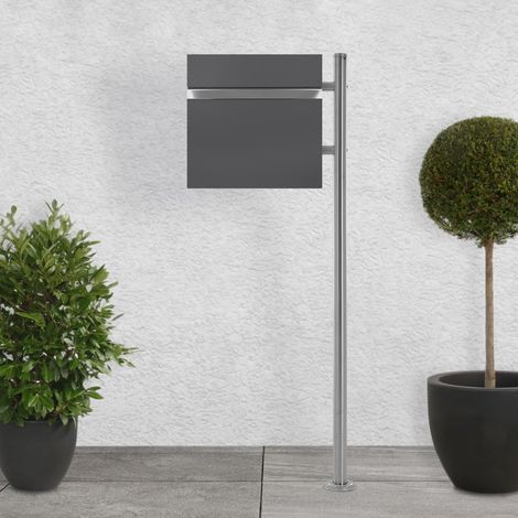 ECD Germany Buzón Autoportante de Acero Inoxidable Antracita Exterior con Soporte Poste Plateado 120cm Casillero Moderno con Compartimento para Periódicos y Cerradura con 2 Llaves Incluidas (1/5)
