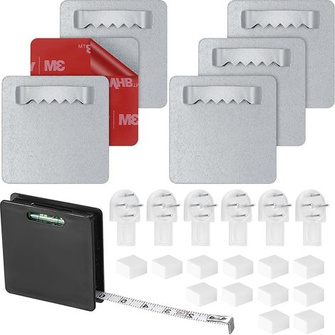 Crochets Autocollants, 6 Pièces Supports de Fixations pour Photos et Miroirs, Crochet de Suspension sans Perçage pour Accrocher Image Miroirs Tableau Cadre Photo