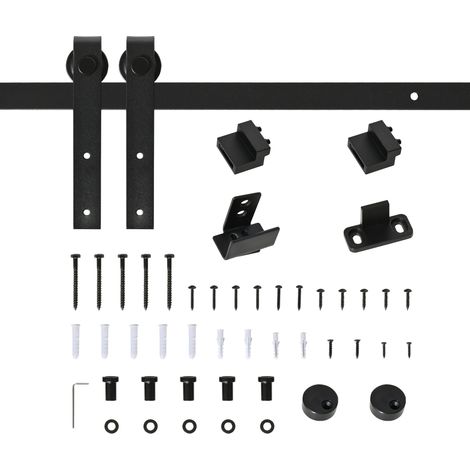 CHICFURN Sistema per porta scorrevole singola 183 cm in acciaio nero salvaspazio, accessori inclusi (1/5)