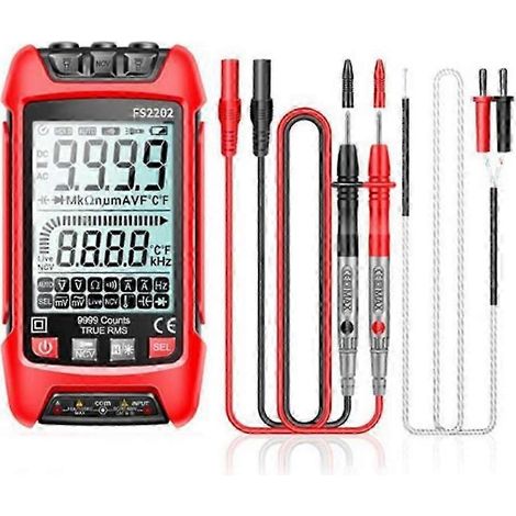 FS2202 Multimeter mit automatischer Bereichswahl, 9999 Counts, TRMS, AC/DC-Voltmeter, Ampere, NCV, Widerstand, Kapazität, Transistortester, Rot-JXLGV (1/5)