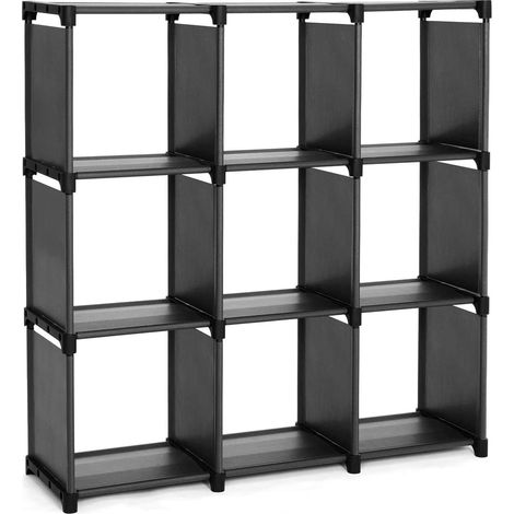 Étagère de Rangement à 9 Compartiments, Meuble de Rangement Ouvert, Bibliothèque, 30 x 110 x 110 cm, Organiseur pour Salon, Chambre, Salle de Bain, avec Marteau, Noir LSN45BK (1/5)