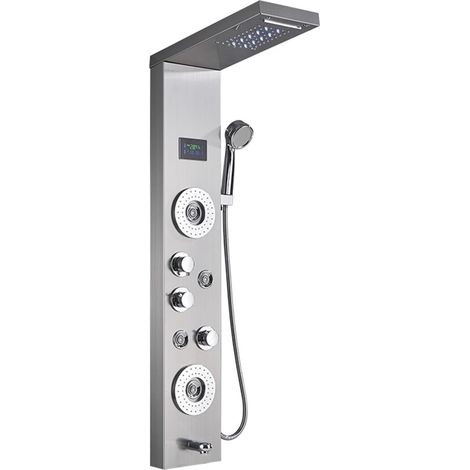 Ensemble de douche mitigeur thermostatique intelli Robinet de douche de salle de bain noir/brossé nouvellement de luxe, panneau de douche à LED, mitigeur de baignoire à colonne avec écran de températu (1/5)