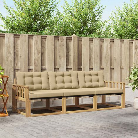 vidaXL Outdoor-Sofagarnitur mit Kissen 3 pcs Weiß und Beige (1/5)