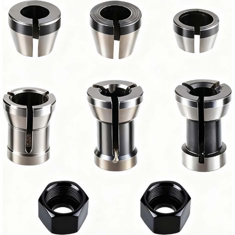 Spannzangensatz, 6 Spannadapter (6 mm, 6,35 mm, 8 mm) und 2 Muttern, Präzisionsspannzangen für Gravur- und Holzbearbeitung (8-teilig) (1/5)