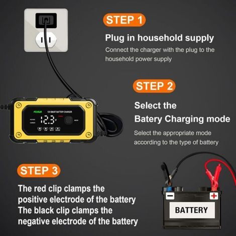 Chargeur De Batterie - 12 V - 6 A - Pour Voiture Moto Camion - Compatible Plomb-Acide AGM Gel - Automatique Avec Affichage LCD - 1 Pièce (1/4)