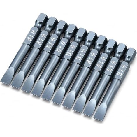 10 Pièces 50mm Embouts de Tournevis Fendus Réglés, S2 Acier Allié (1/5)