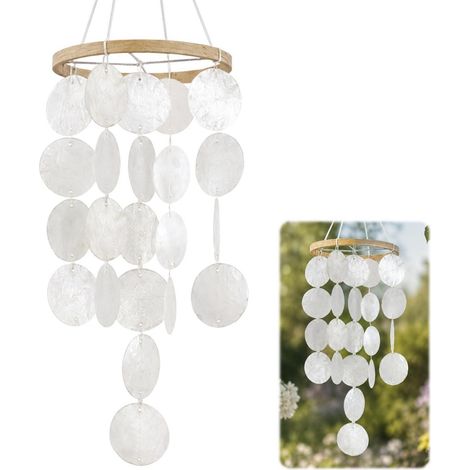 Windspiel Muscheln Boho Deko Weiß, Handgefertigt, Garten & Balkon