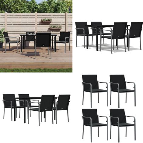 Juego comedor jardín 5 piezas y cojines ratán sintético y acero - Comedor de jardín - Mesa de comedor exterior