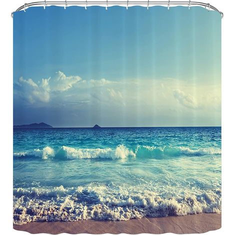 Tissu de rideau de douche lavable en tissu polyester pour salle de bain, rideau de douche 3D avec 12 crochets pour salle de bain (180 x 180 cm, bleu) (1/5)