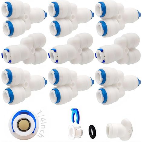 9 Pcs Accessoires De Filtre à Eau RO Raccord De Buse 1/4 Pouces 1 Drag 2, 3 Way Fast Docking pour Tuyau de réfrigérateur, Tube d'osmose Inverse (1/4)