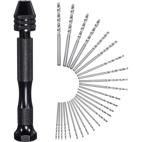 Perceuse Manuelle - 25 Forets Acier + Mandrin Triangle Aluminium - Pour Sculpture Bois Ambre Noix - Lot de 1 (1/5)