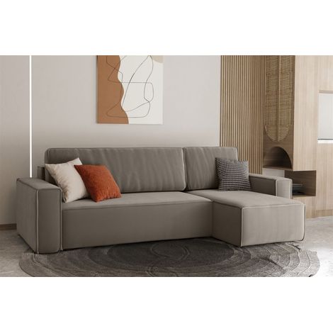 Ecksofa Schlafsofa Sofa MARIS Stoff Beigegrau Ottomane Rechts (1/4)