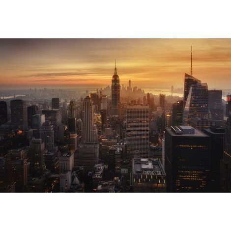 papier peint panoramique New York skyline orange chaude et brun grisé  - Sanders & Sanders (1/3)