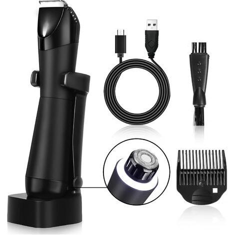 Tondeuse Corps Homme, 2 en 1 Rasoir Corps Homme IPX7 Étanche, Tondeuse Intime Homme avec Lames Céramique Anti-Coupure, Sabot Réglable, Socle de Recharge-Cadeau Homme pour Mari, Amis, Papa (1/5)