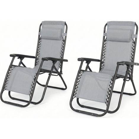 Sedia Sdraio Pieghevole da Esterno Reclinabile e Portatile coppia set 2 pezzi Grigio Chiaro