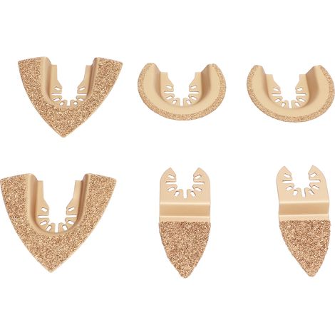 Kit de 6 lames de scie oscillantes universelles en carbure, demi-cercle et triangulaires, pour carrelage. (1/5)