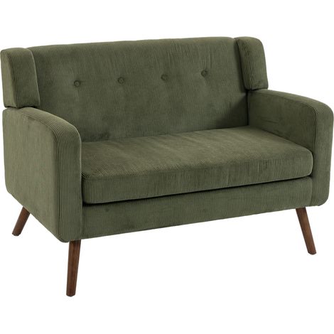 HOMCOM 2 Seater Sofa, 118 cm Corduroy Small Loveseat Sofa, Dark Green (1/5)
