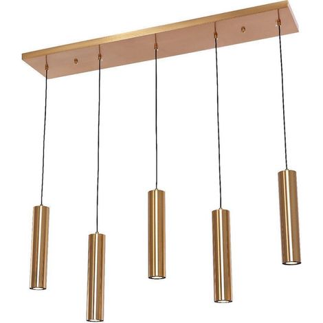 Suspension 5 Cylindres pour Table à Manger Luminaire Doré Mat Ajustable 20 x 100 cm - PANGIVO