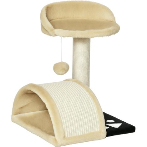 Arbre à chat griffoir grattoir plateforme 35.5 x 37 x 46 cm stable confortable moderne en panneau de particules beige (1/5)
