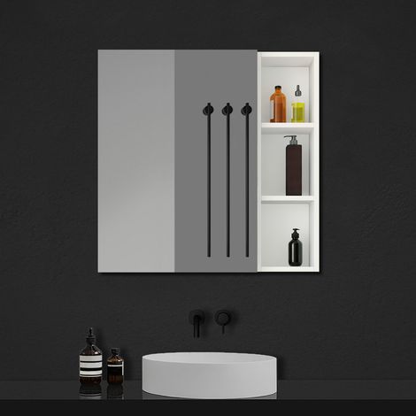 Ocean Armoire de Bain avec Miroir 70x40cm et Rangement Latéral 70x20cm - Inclut 4 Étagères au Total,Blanc (1/5)