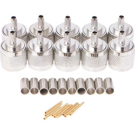 Lot de 10 connecteurs droits mâles à sertir N pour câbles coaxiaux RG58, RG142, LMR195 et RG400 (1/5)