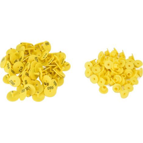 Lot De 100 Étiquettes D'Oreilles Pour Bétail Avec Chiffres, Identification Pratique Pour Les Renards, Les Cochons, Les Moutons, Tête De Clou En Cuivre (Jaune) (1/5)