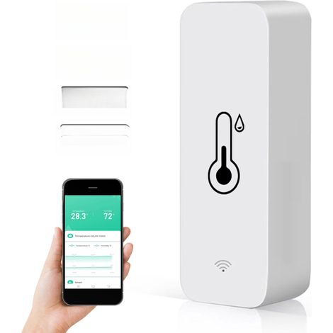 Capteurs intelligents de température et d'humidité Tuya Wifi, compatibles avec les systèmes domotiques, affichage en °C et °F, contrôle à distance via application smartphone. (1/5)