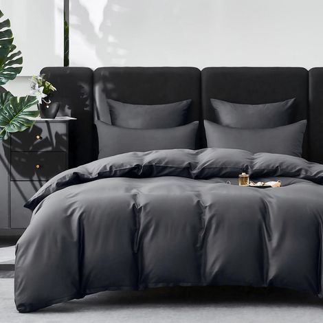 Bettwäsche-Set Mako Satin 155x220 cm Dunkelgrau 100% Baumwolle 3-teilig