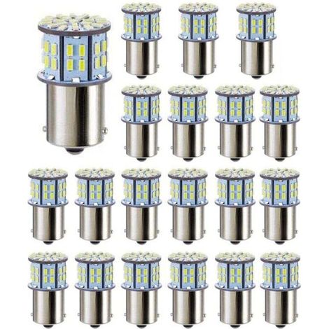Ampoules LED Blanc 50 SMD 3014 Super 20 Pièces 1156 1141 1003 BA15S pour Camping Car Remorque Bateau