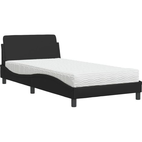Lit simple,Lit adulte,Lit avec matelas noir 100x200 cm similicuir CFW59541 (1/5)