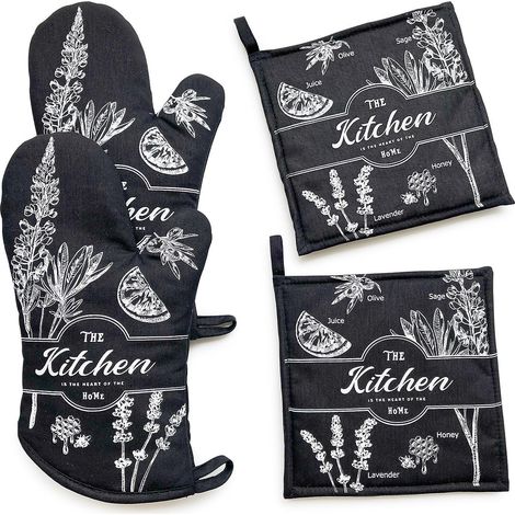 1 Paire De Gants De Cuisine Longs De 32 Cm, Avec 2 Maniques Rsistantes La Chaleur 20 X 20 Cm (1/5)