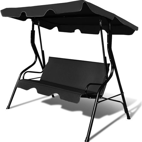 Dondolo a tre posti da giardino con oscurante e telaio in acciaio 172x154x110cm Nero (1/4)