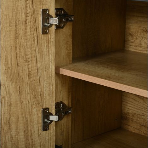 Credenza 140x40x60 cm in MDF nero e finitura legno, 4 ante, contenitore – MEUBLIV (1/5)