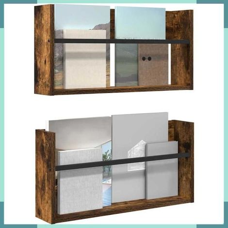 Porte-revues - 890797 - Chêne fumé - Bois d'ingénierie - 2 étagères 60 x 12 x 30 cm (1/5)