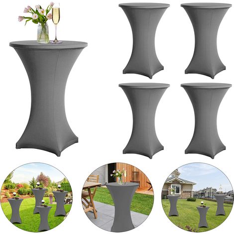 TolleTour 5× Stehtischhusse Stretch Grau elastischer Bistrotisch Überzug, ø 60-65× 110 cm