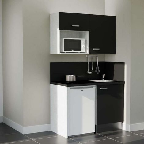 Kitchenette K07L-PT - 120 cm avec plan de travail et évier, emplacements frigo et micro-ondes