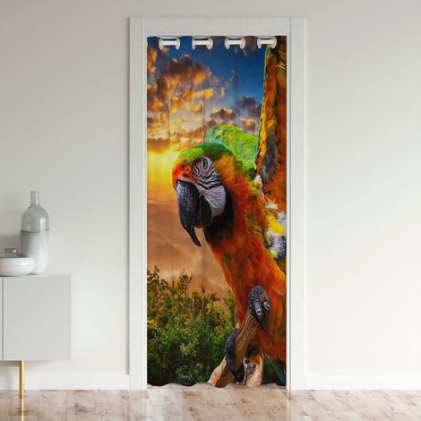 Perroquet Rideau de Porte 86x203,Enfants Coloré Plumes Rideau de Porte Garçon Fille Femme,Pluie Arbre Oiseau Rideau Occultant,Sunset Mountain Tree Rideau Naturel Mur Décor de La Chambre - 86x203cm (1/5)